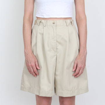 Pleated Cotton Long Shorts