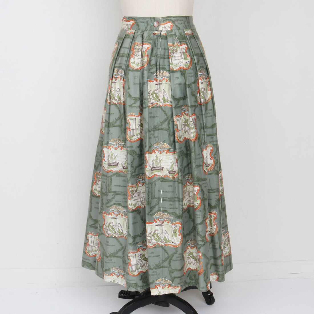 1970s Colonial Print Maxi Skirt S