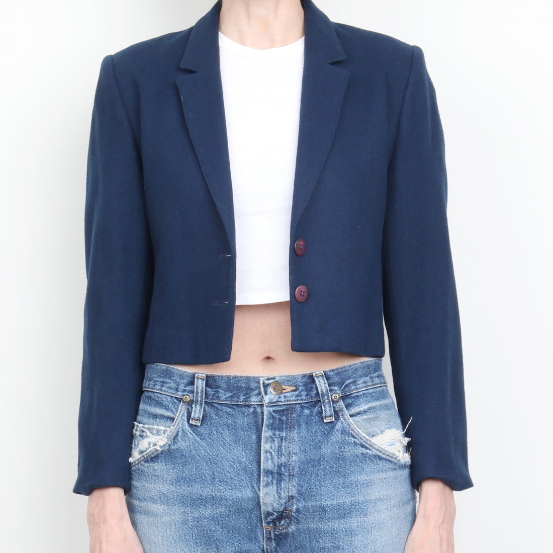 70s Navy 100% Wool Crop Blazer XS/S