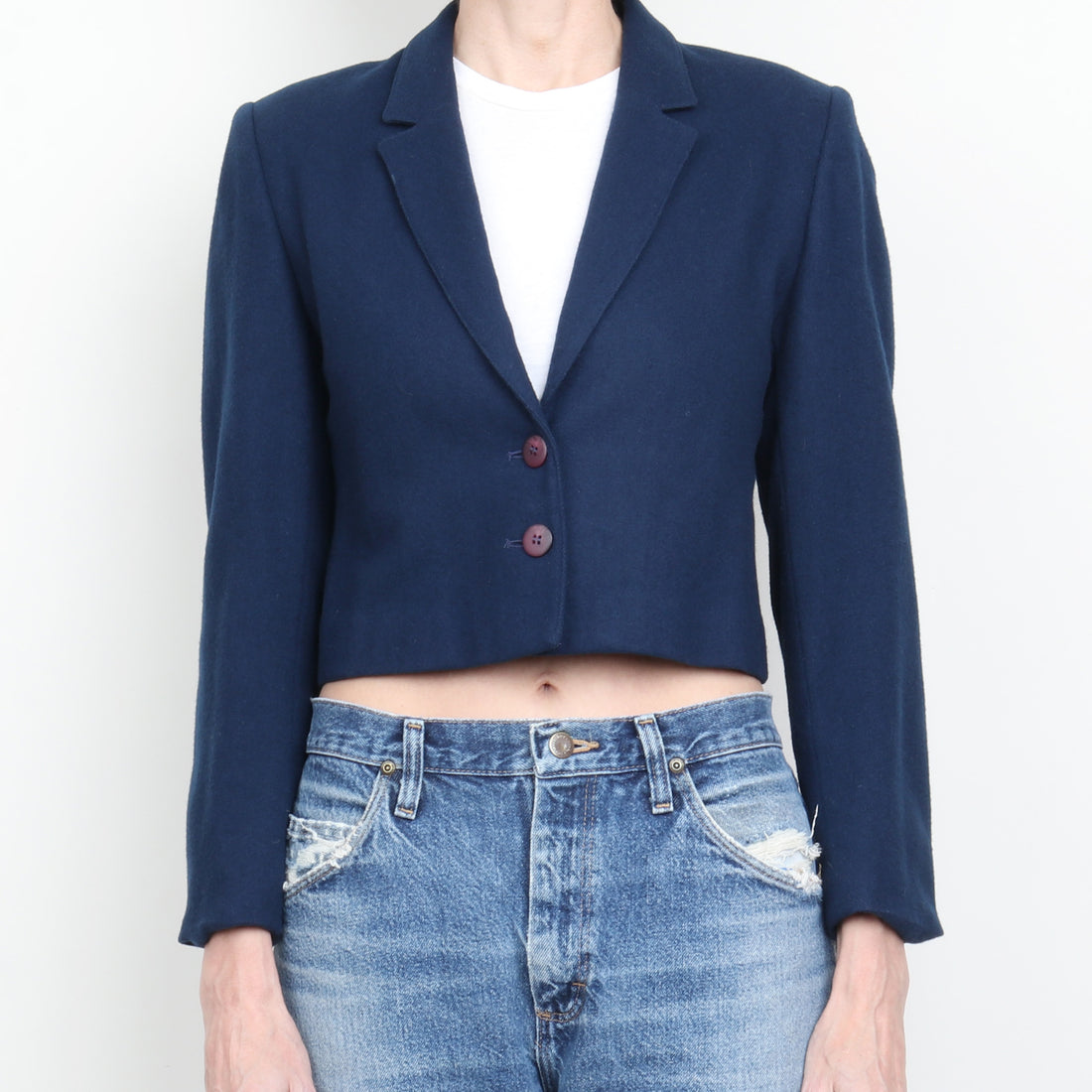 70s Navy 100% Wool Crop Blazer XS/S