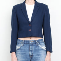 70s Navy 100% Wool Crop Blazer XS/S