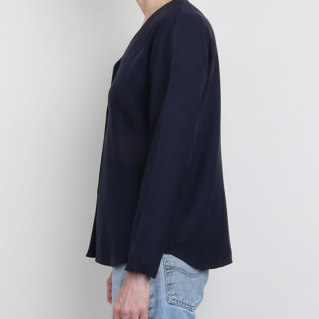 Navy Silk V Neck Blouse