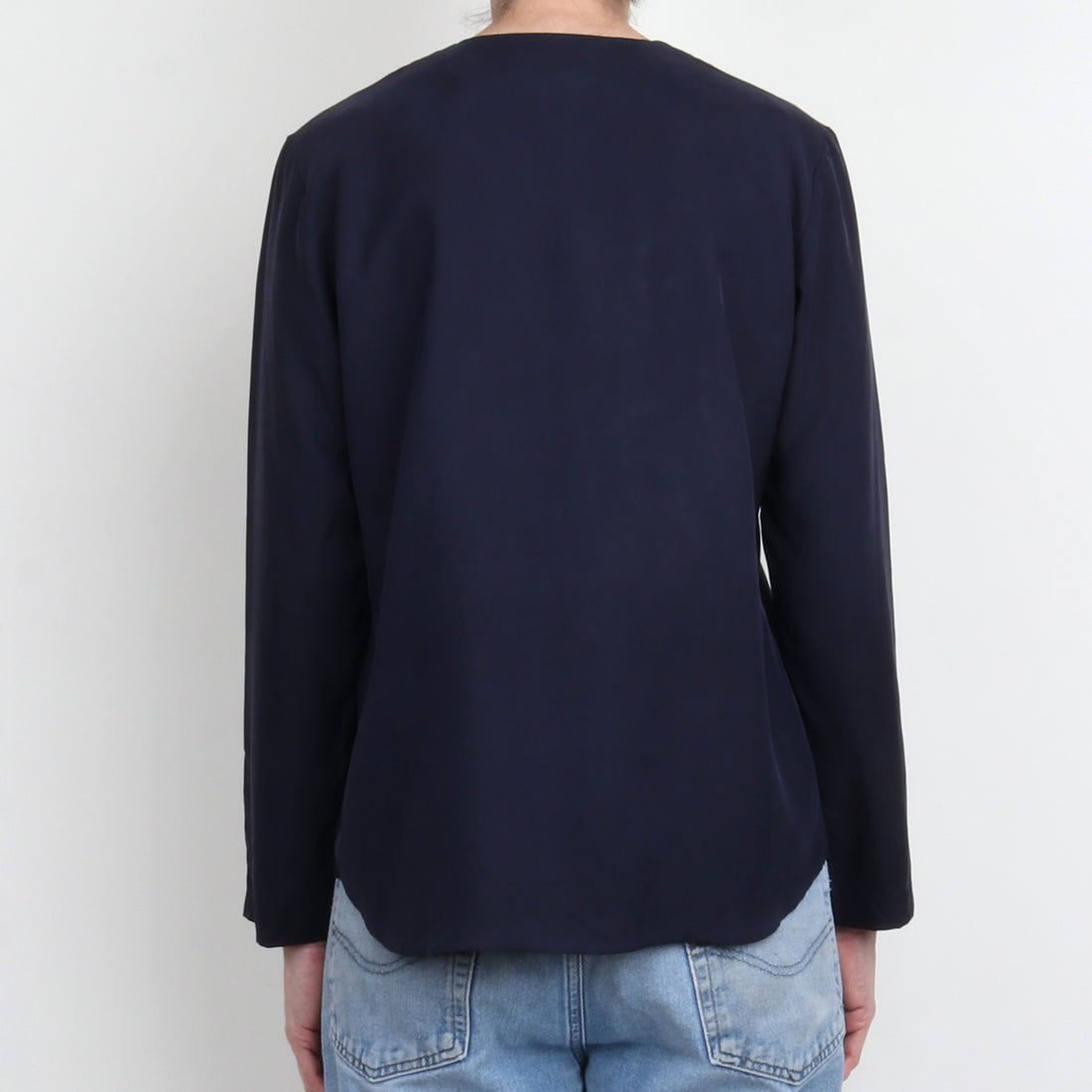 Navy Silk V Neck Blouse