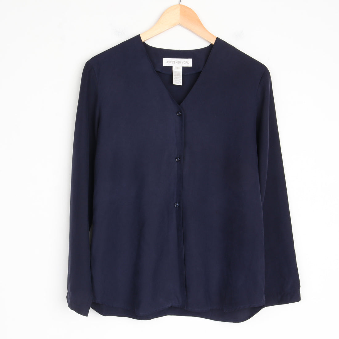 Navy Silk V Neck Blouse