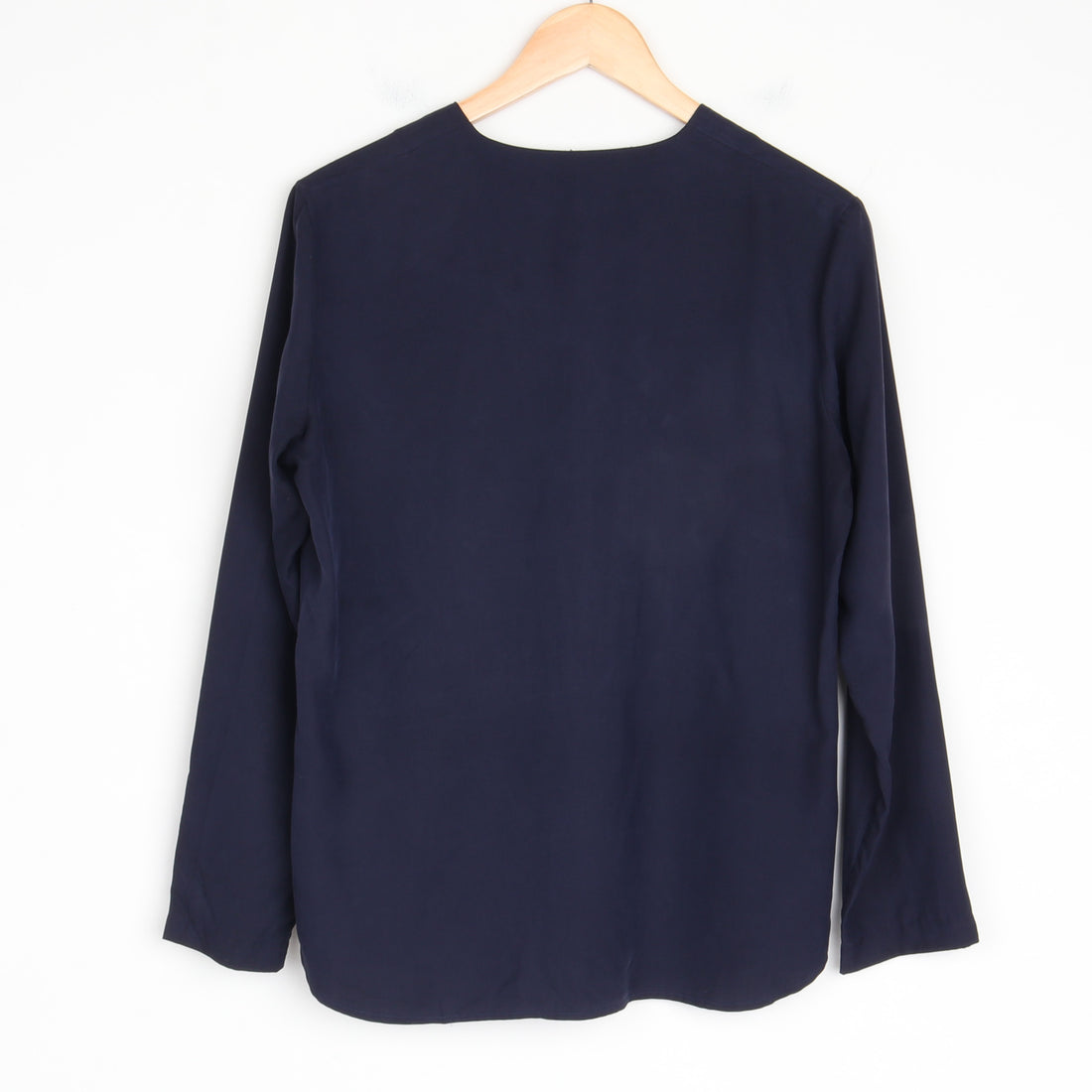 Navy Silk V Neck Blouse