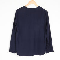 Navy Silk V Neck Blouse