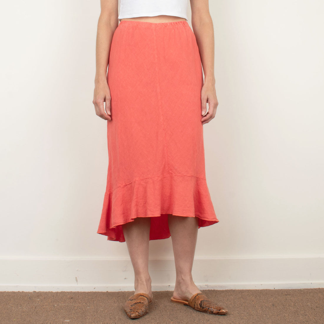 Guava Linen Midi Skirt