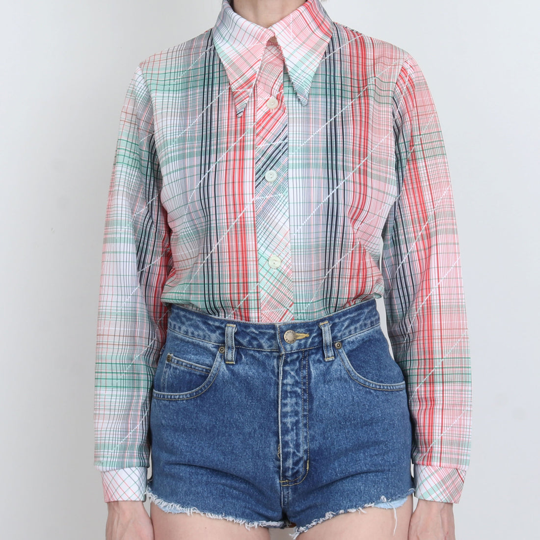 70s Dagger Collar Plaid Shirt