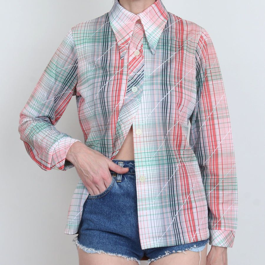 70s Dagger Collar Plaid Shirt