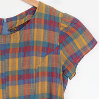 1970s Plaid Culotte Jumpsuit XS