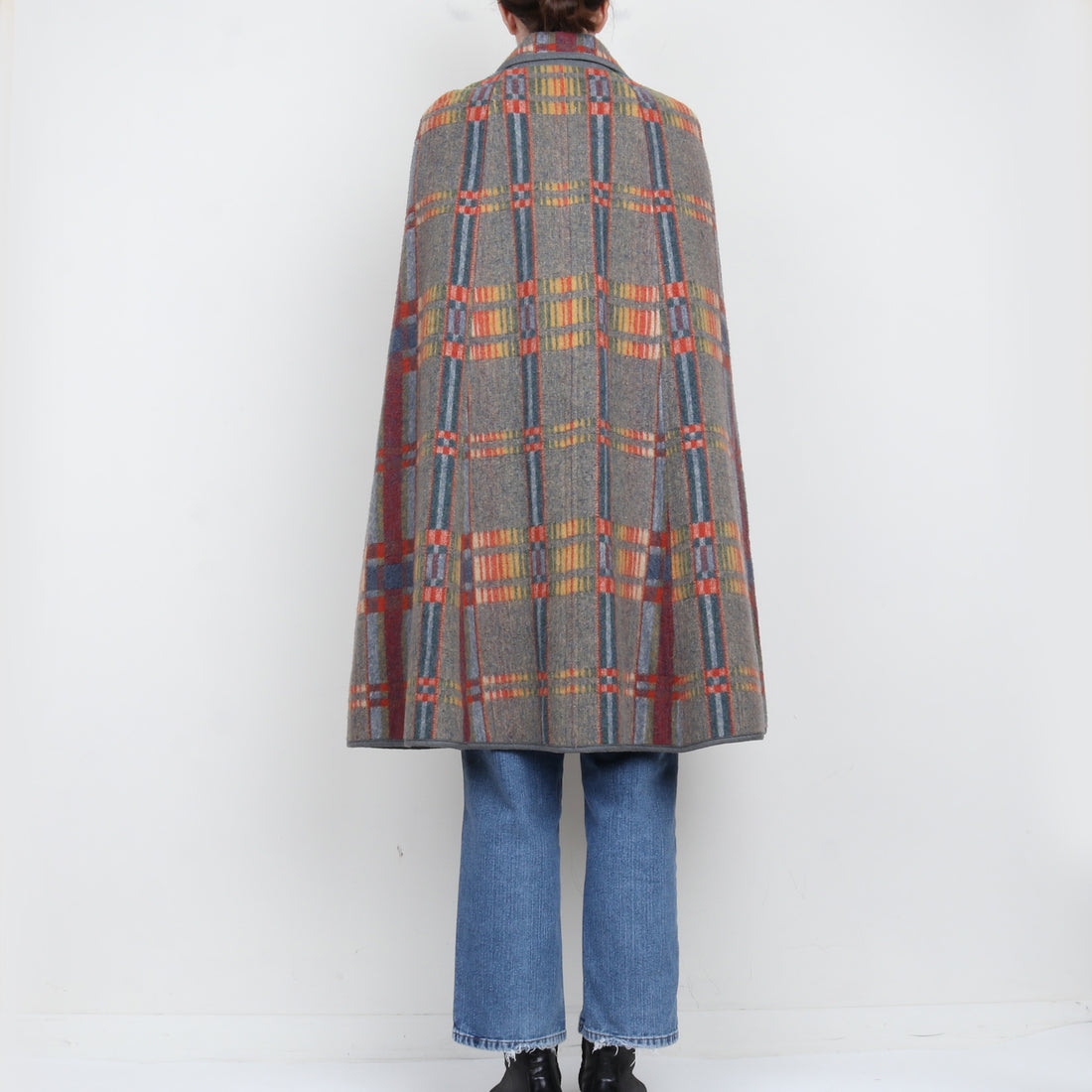 Plaid Wool Cape Coat