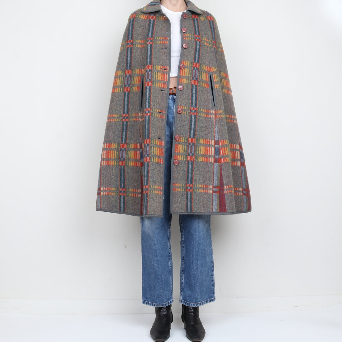 Plaid Wool Cape Coat