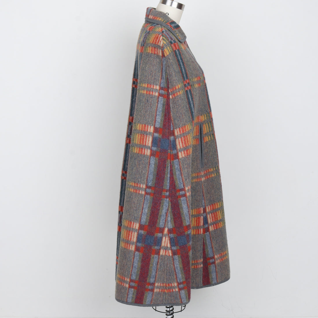 Plaid Wool Cape Coat
