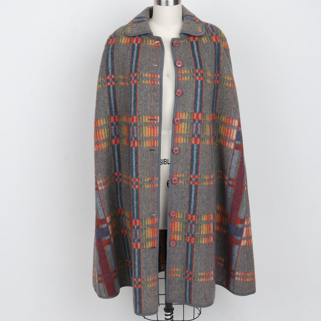 Plaid Wool Cape Coat