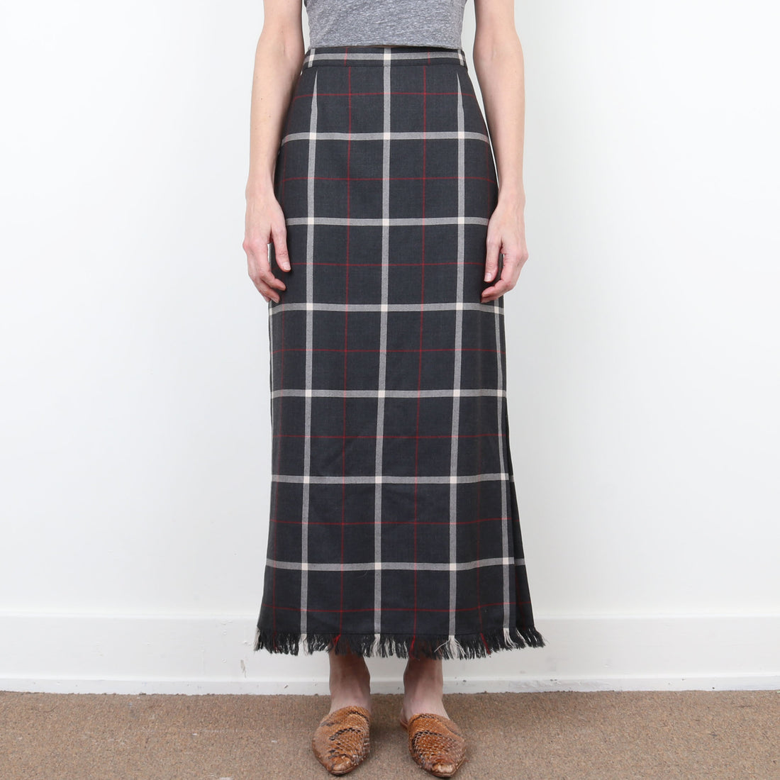 Plaid Wool Maxi Skirt