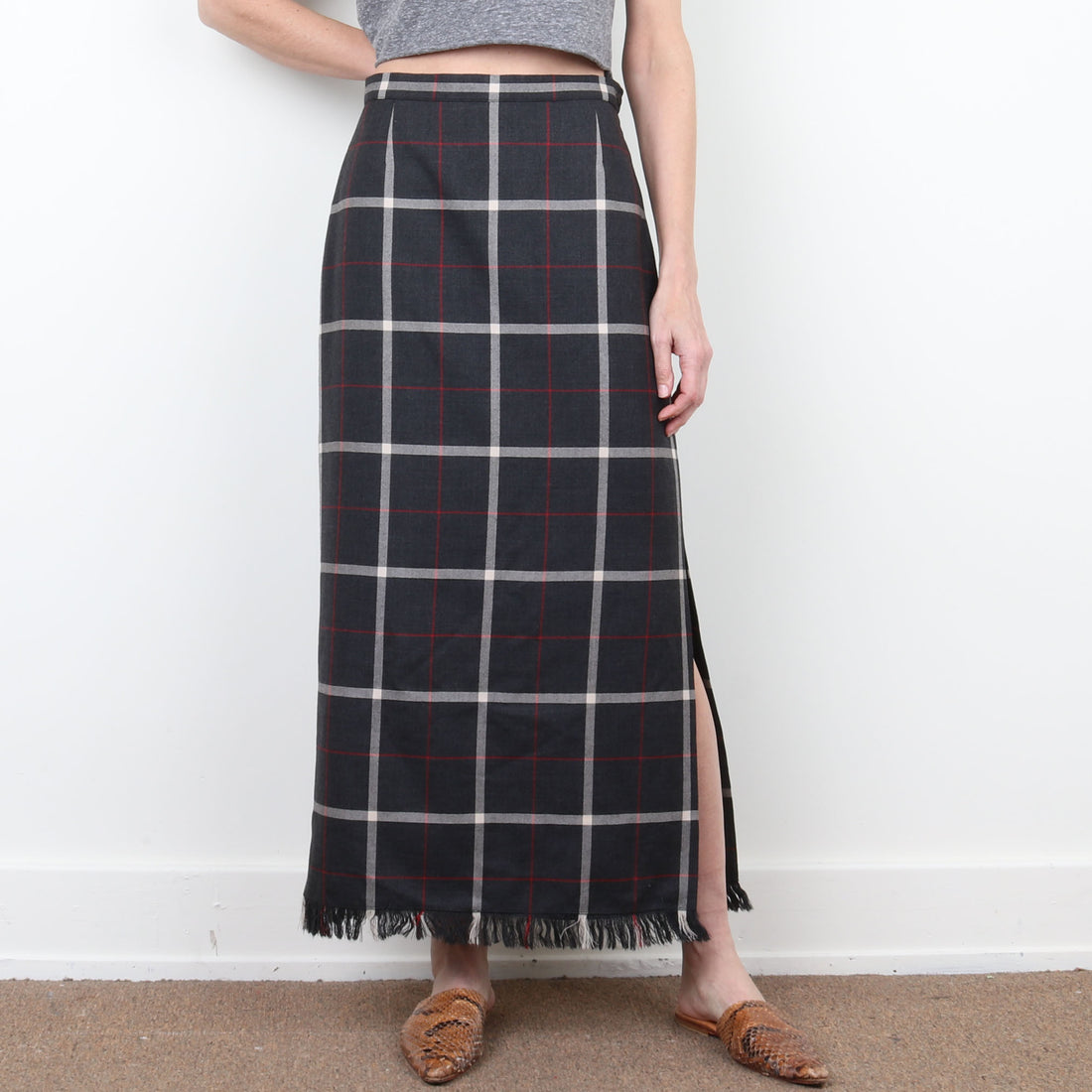 Plaid Wool Maxi Skirt