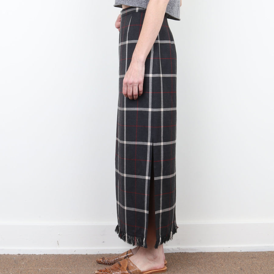 Plaid Wool Maxi Skirt