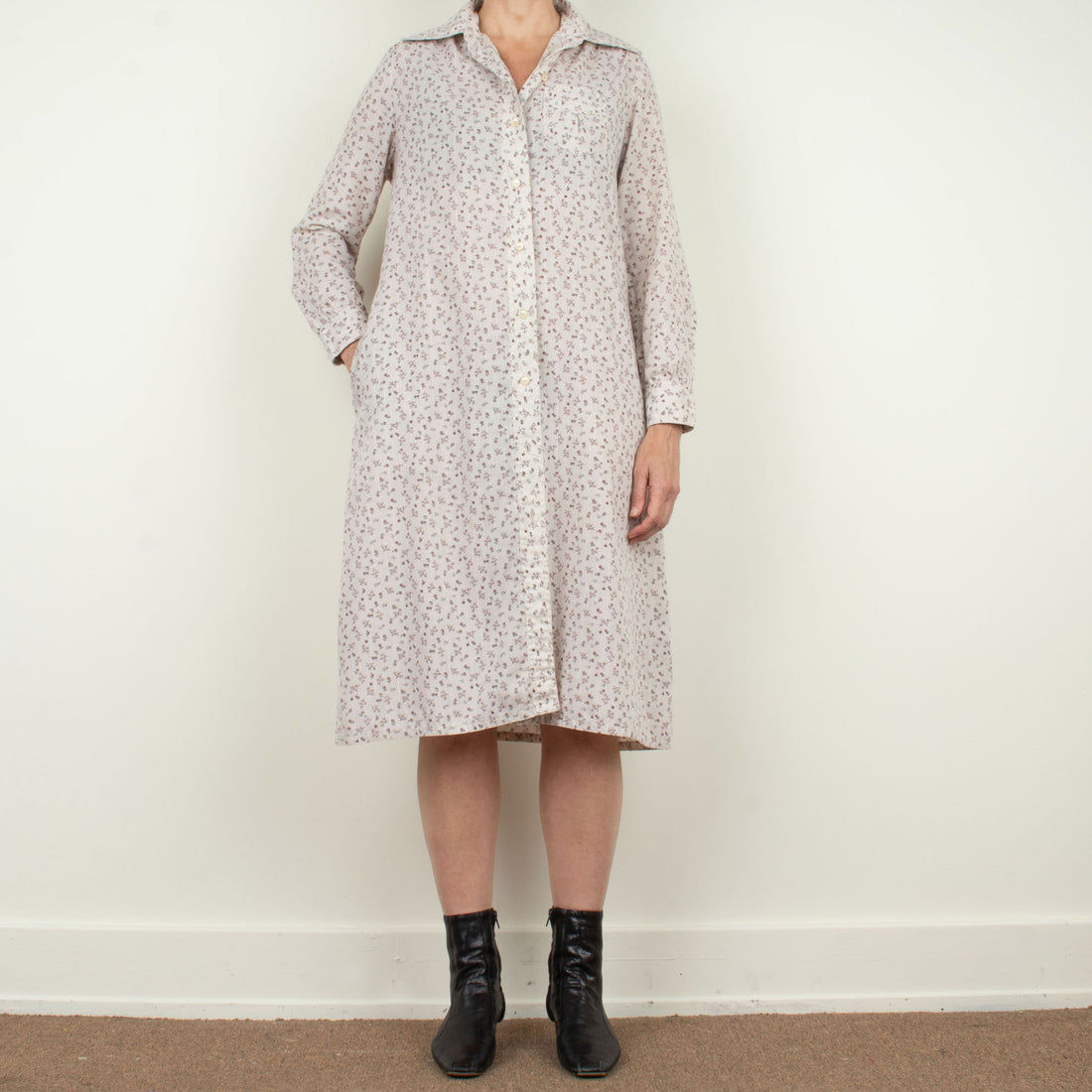 70s Floral Cotton Midi Shirtdress