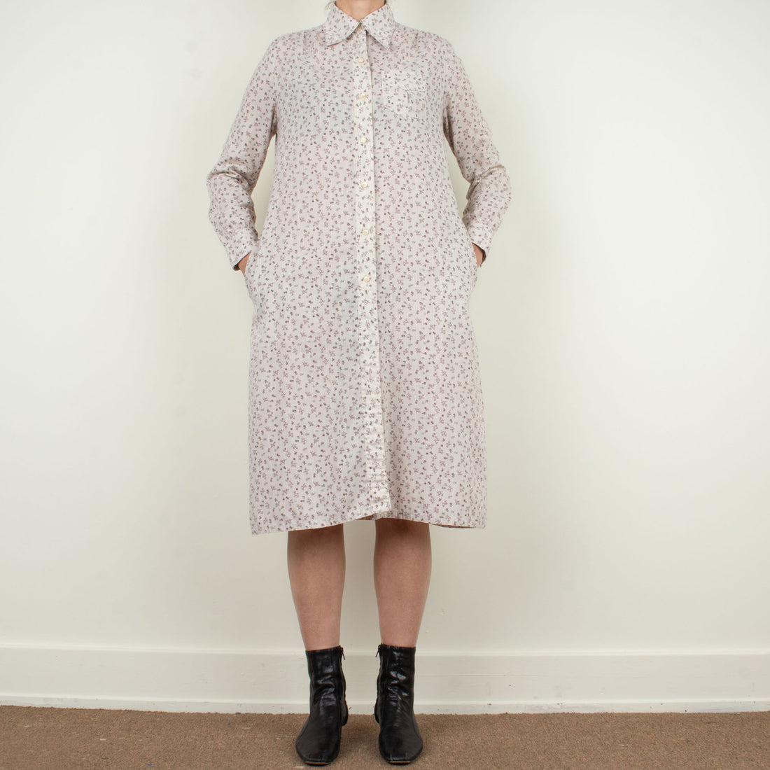 70s Floral Cotton Midi Shirtdress