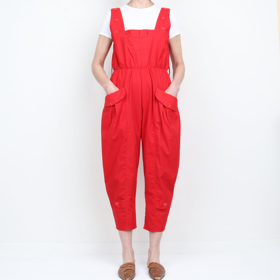 80s Red Crop Jumpsuit
