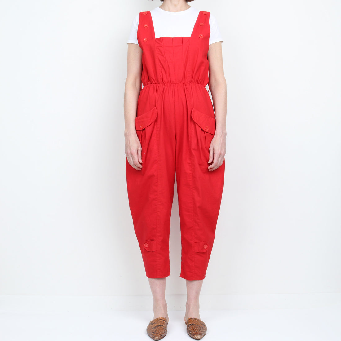 80s Red Crop Jumpsuit
