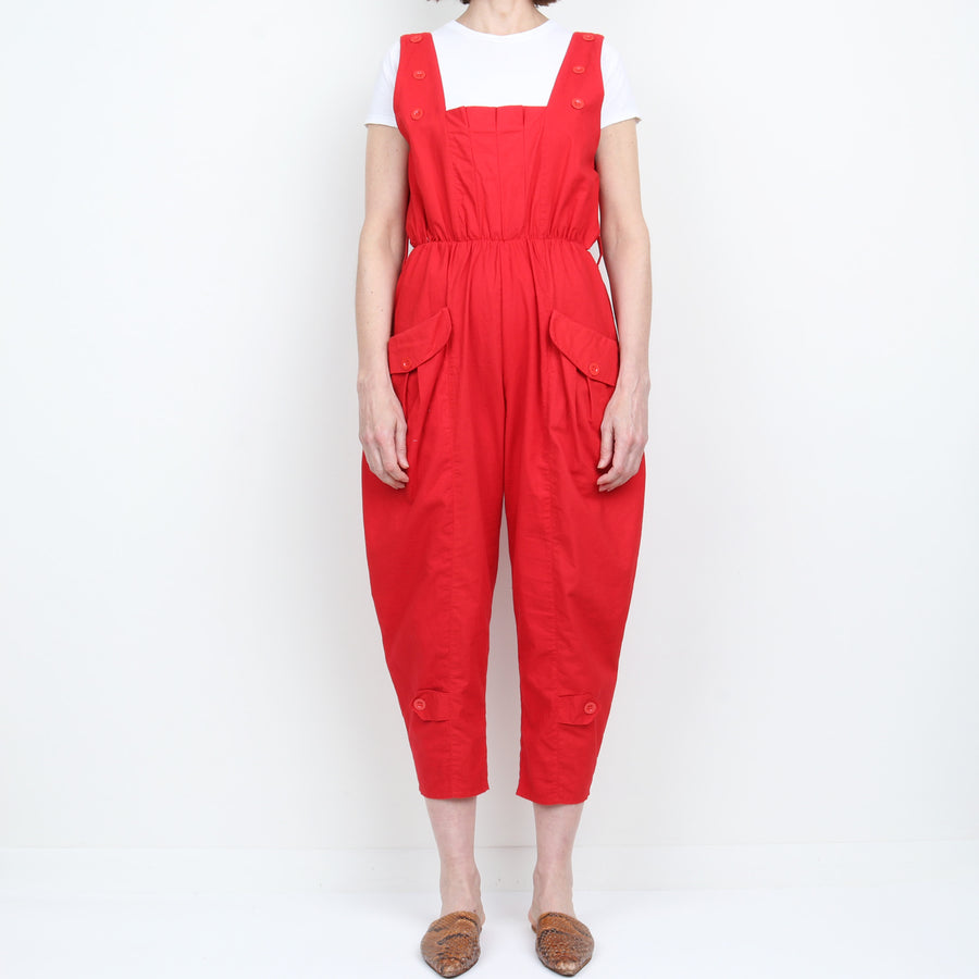 80s Red Crop Jumpsuit