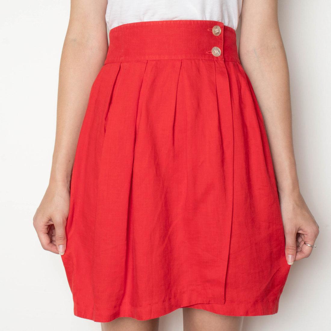 Red Linen Wrap Skirt S/M