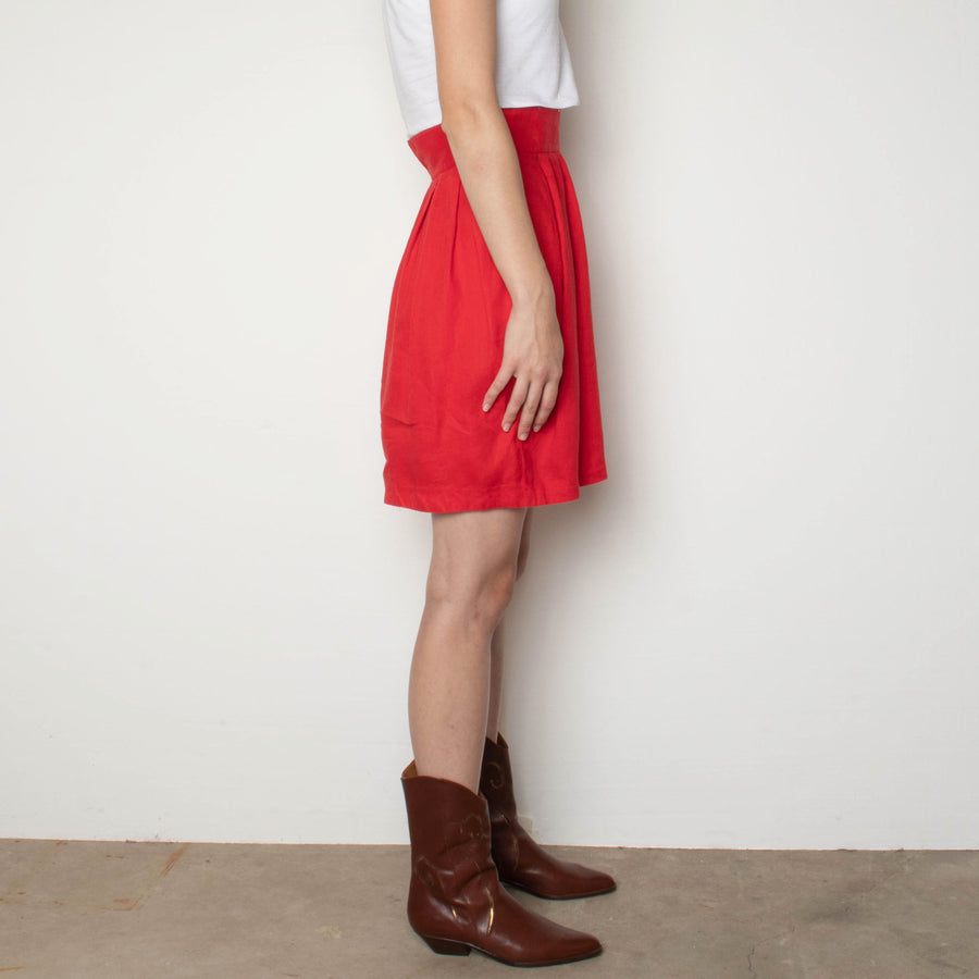 Red Linen Wrap Skirt S/M