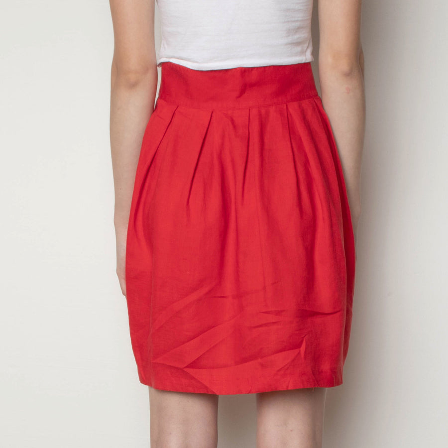 Red Linen Wrap Skirt S/M