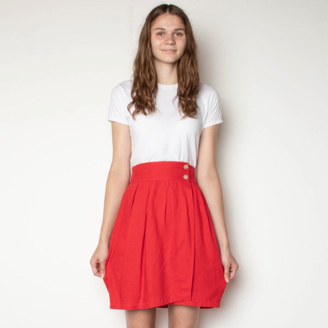 Red Linen Wrap Skirt S/M