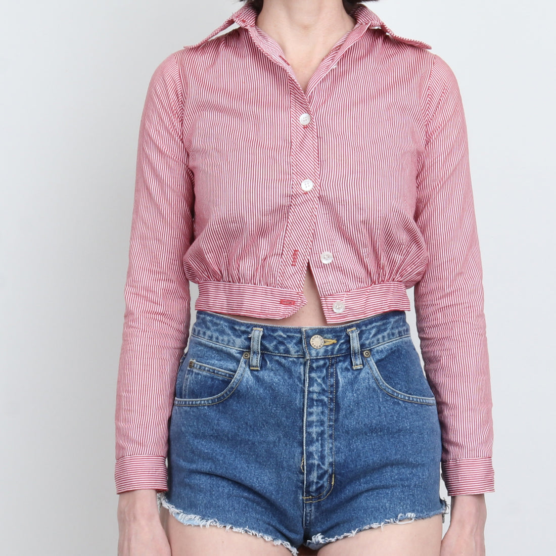 70s Red Stripe Crop Shirt