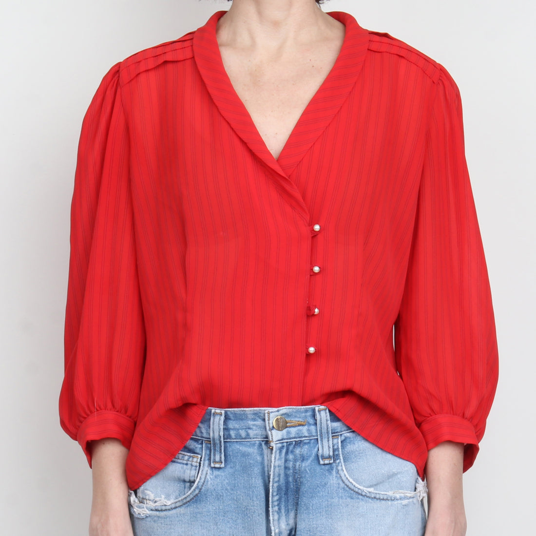 Red Stripe Asymmetrical Blouse