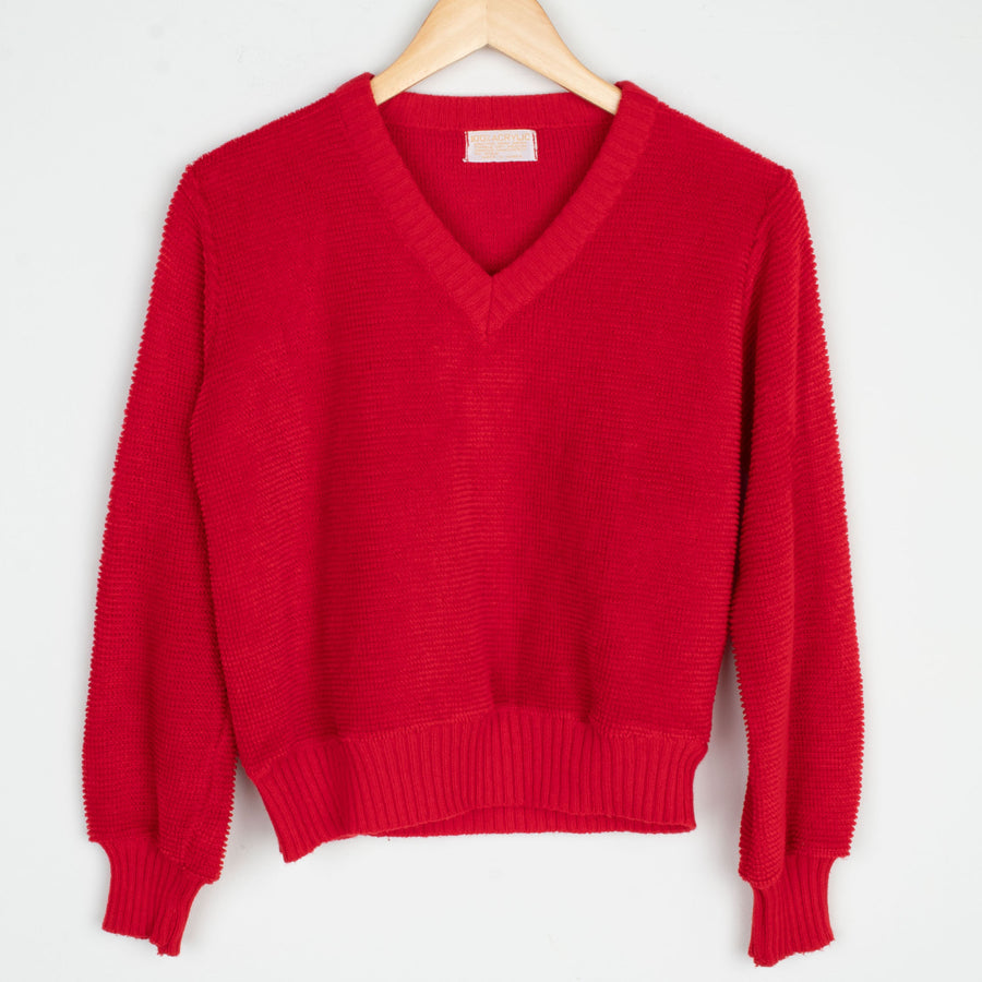 70s Red Knit V Neck