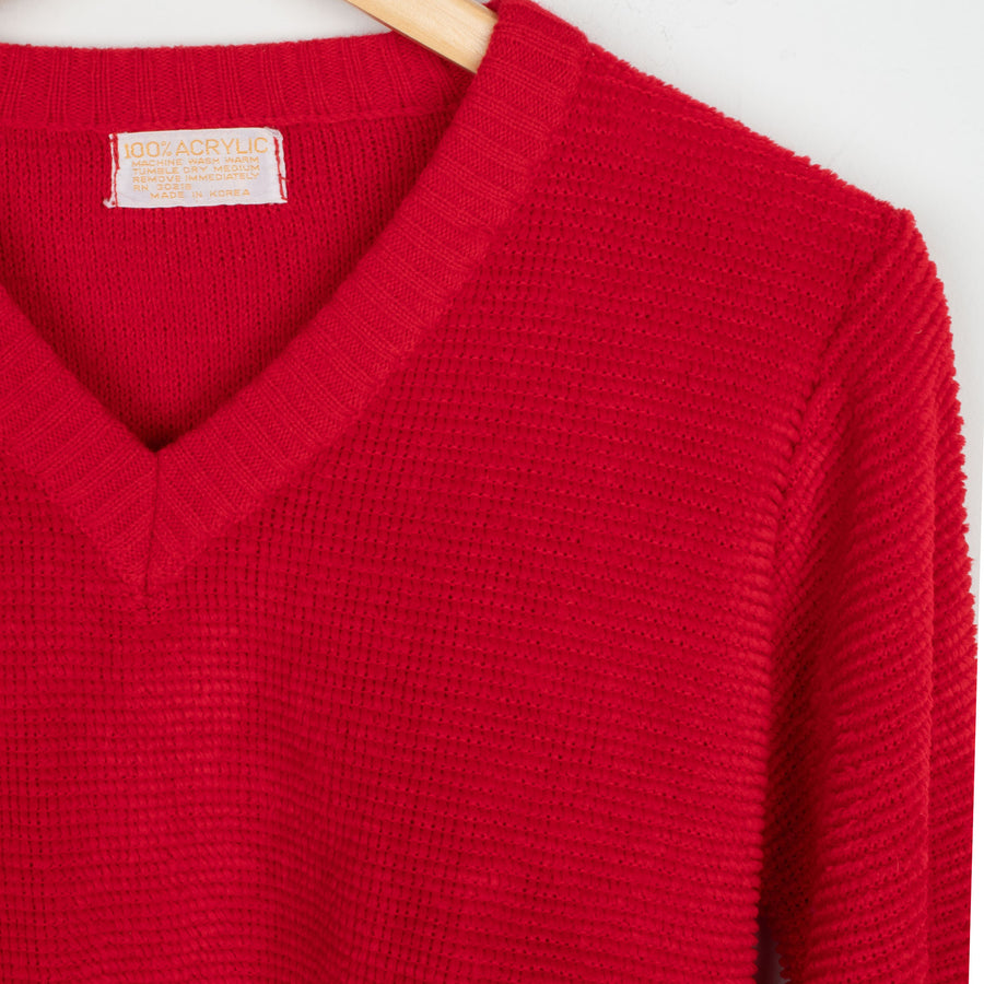 70s Red Knit V Neck