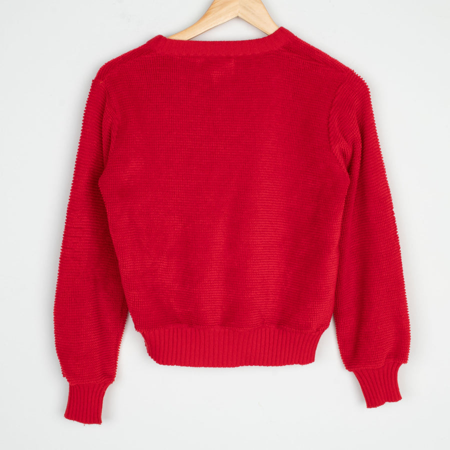 70s Red Knit V Neck