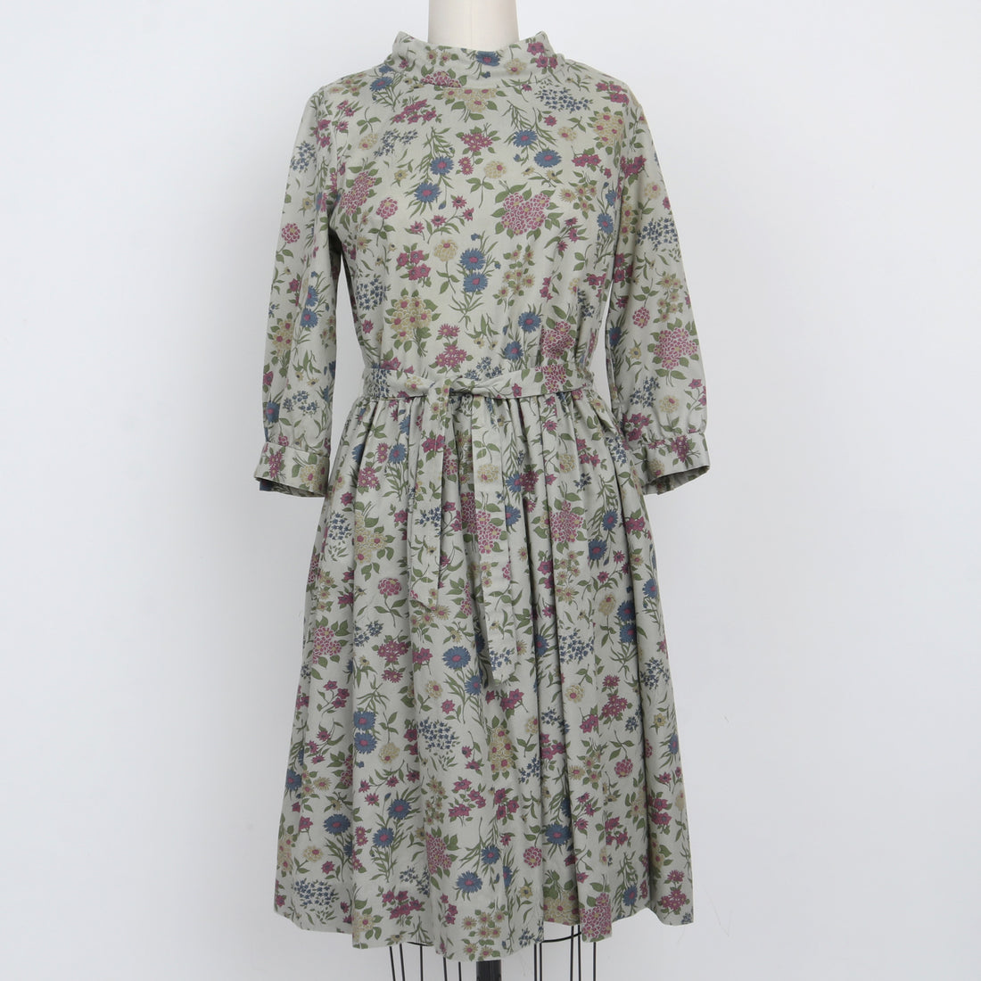 1970s Sage Floral Dress M
