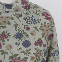 1970s Sage Floral Dress M