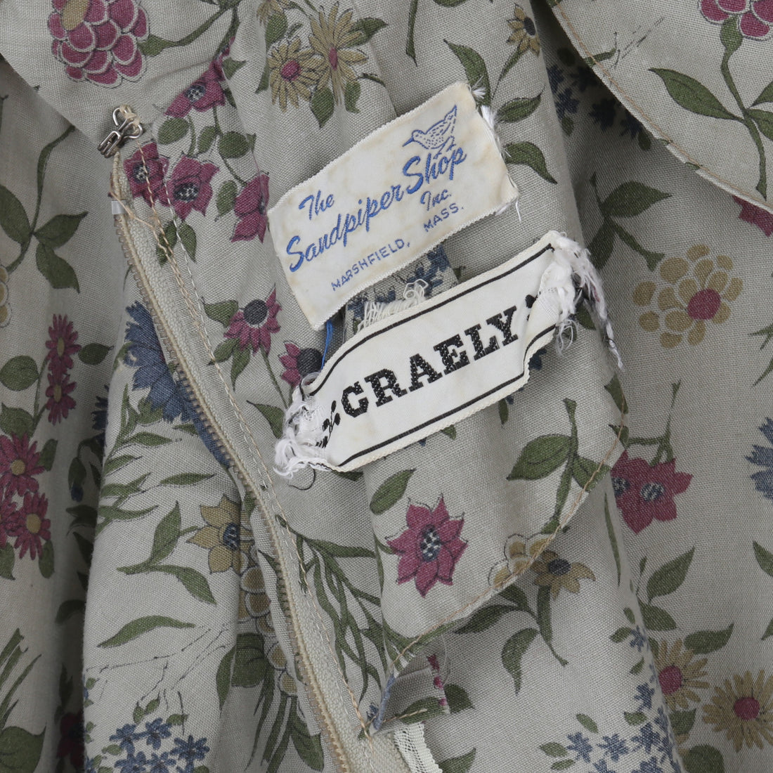 1970s Sage Floral Dress M