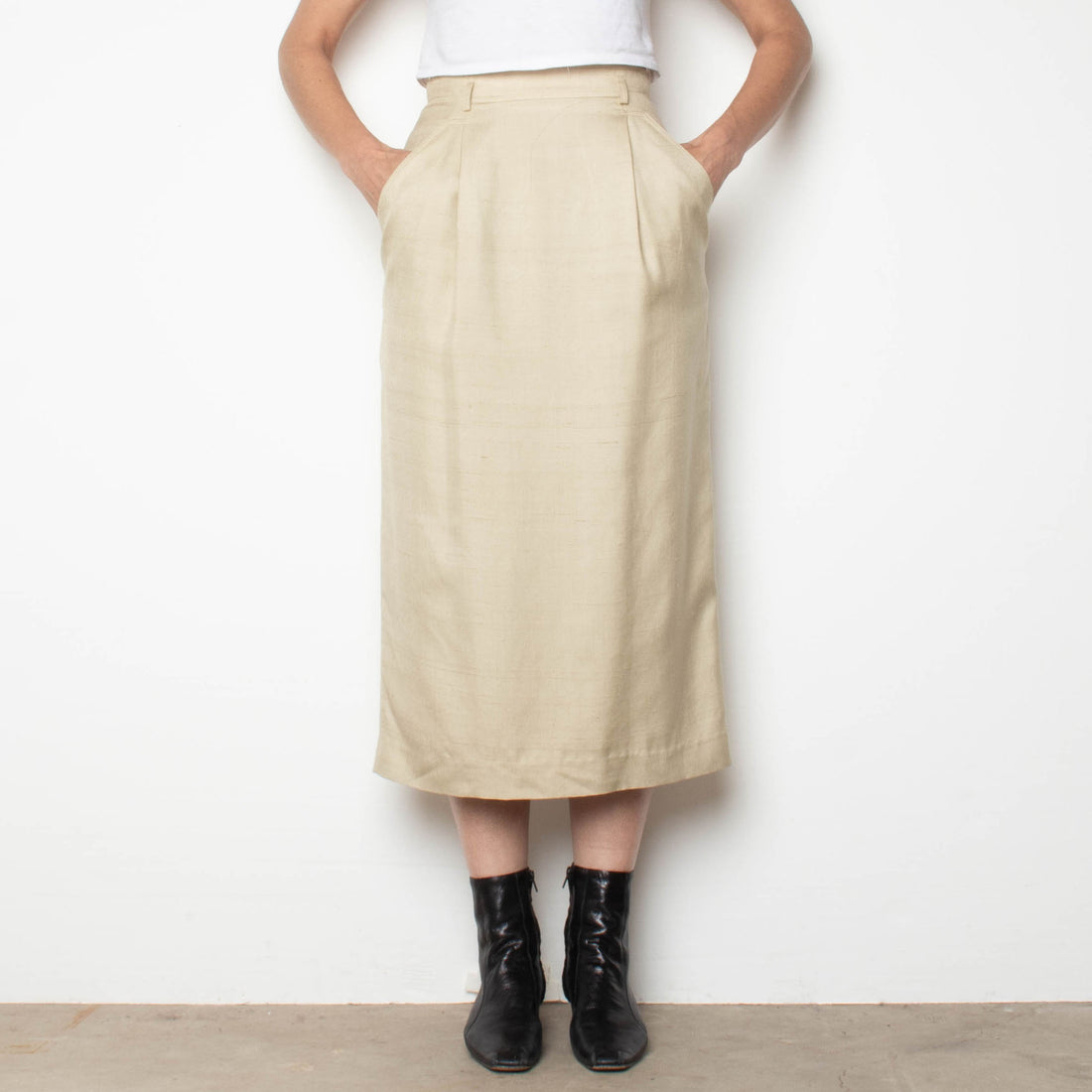Neutral Silk Midi Skirt
