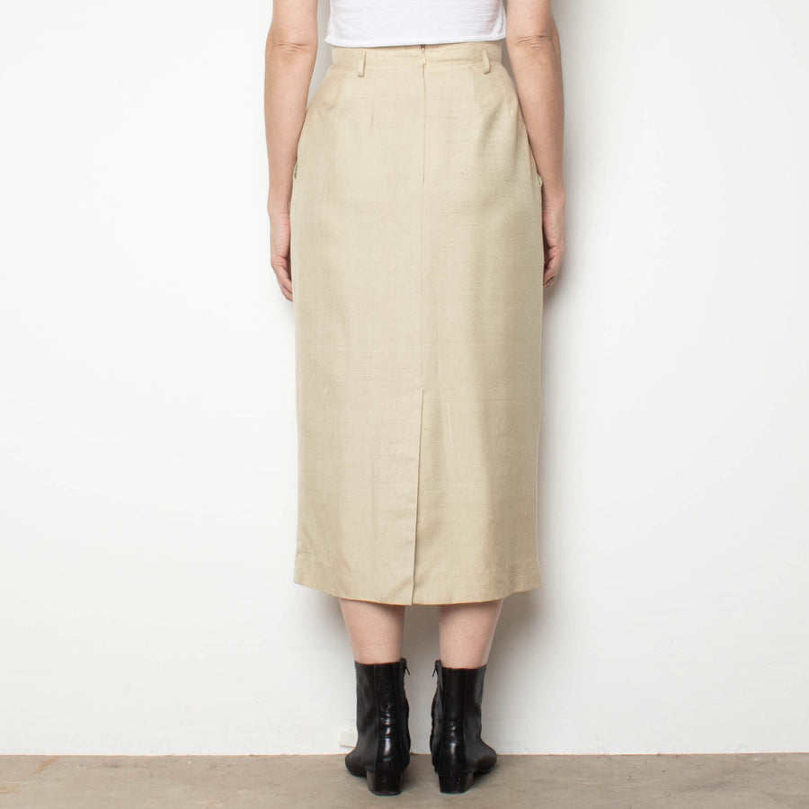 Neutral Silk Midi Skirt