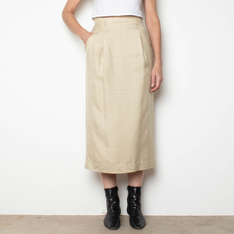 Neutral Silk Midi Skirt