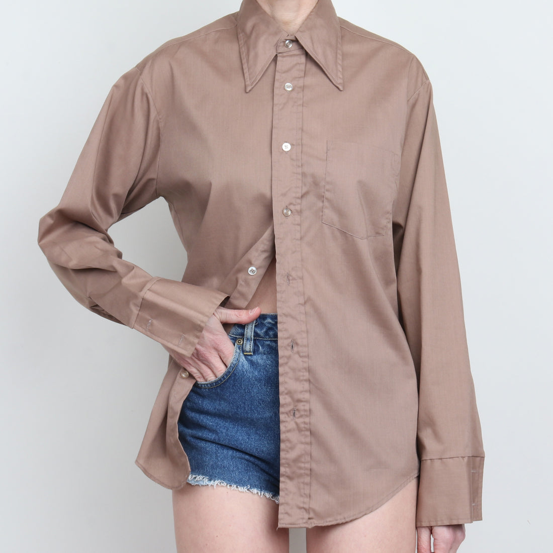 70s Neutral Dagger Collar Shirt