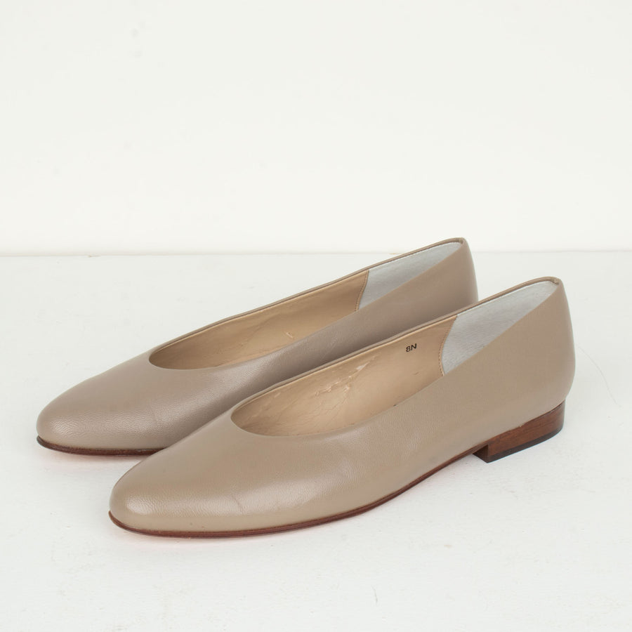 Taupe Leather Flats 8 N