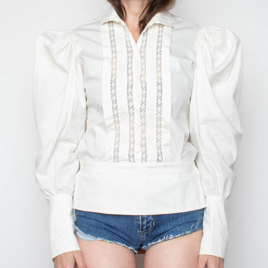 80s Puff Sleeve Cotton Blouse