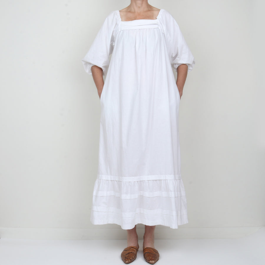 70s White Cotton Maxi Dress