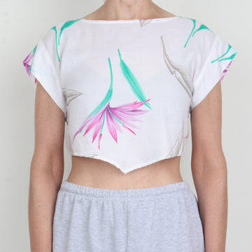 White Floral Crop Top