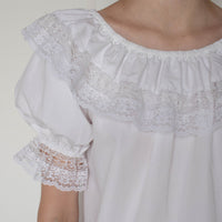 70s Ruffle Lace Puff Sleeve Top S