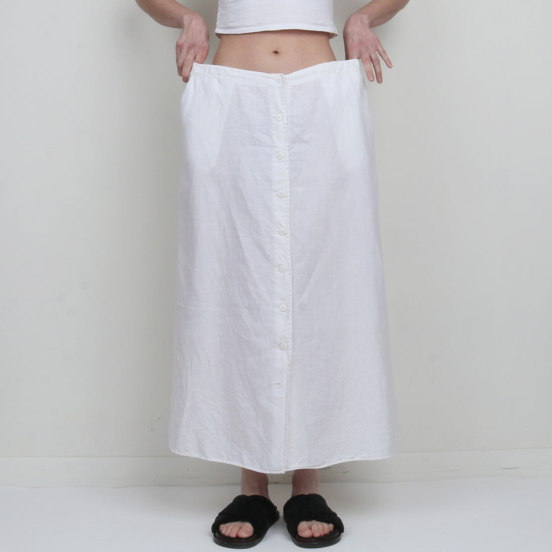 White Linen Button Down Maxi Skirt XL