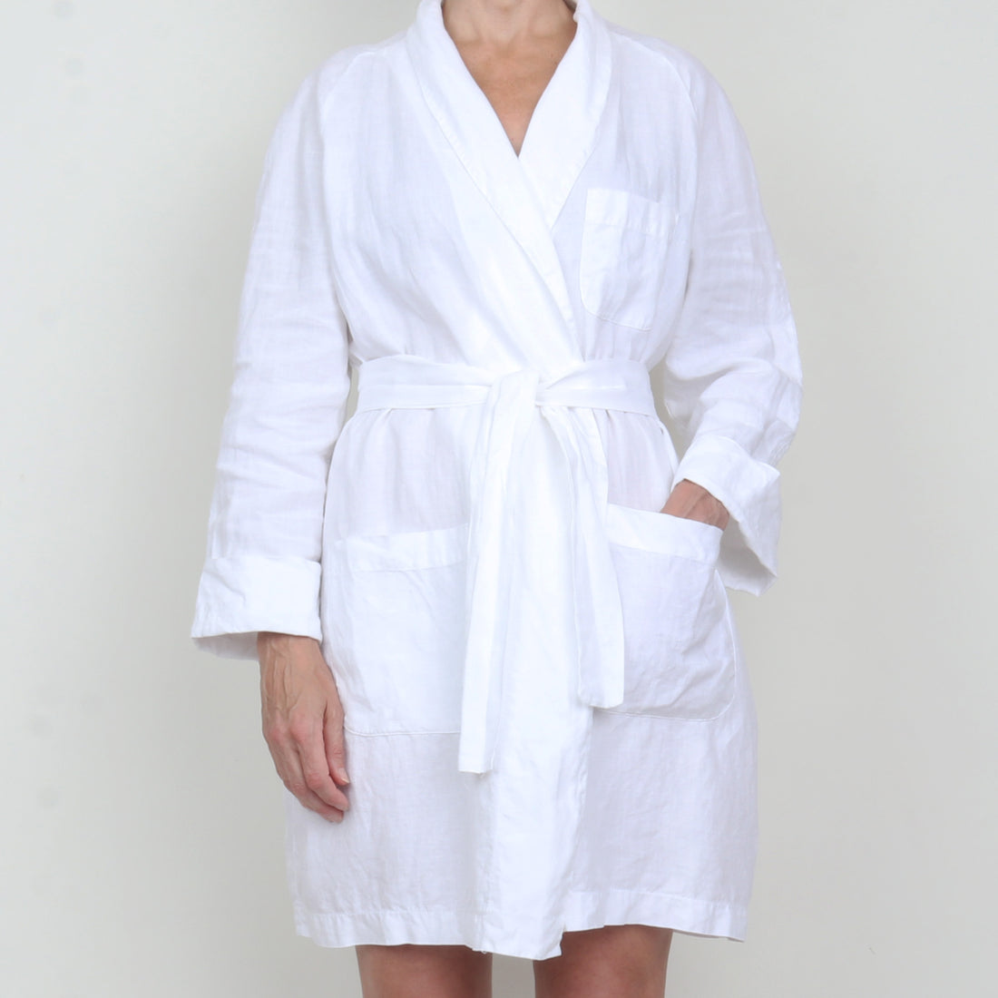 White 100% Linen Robe