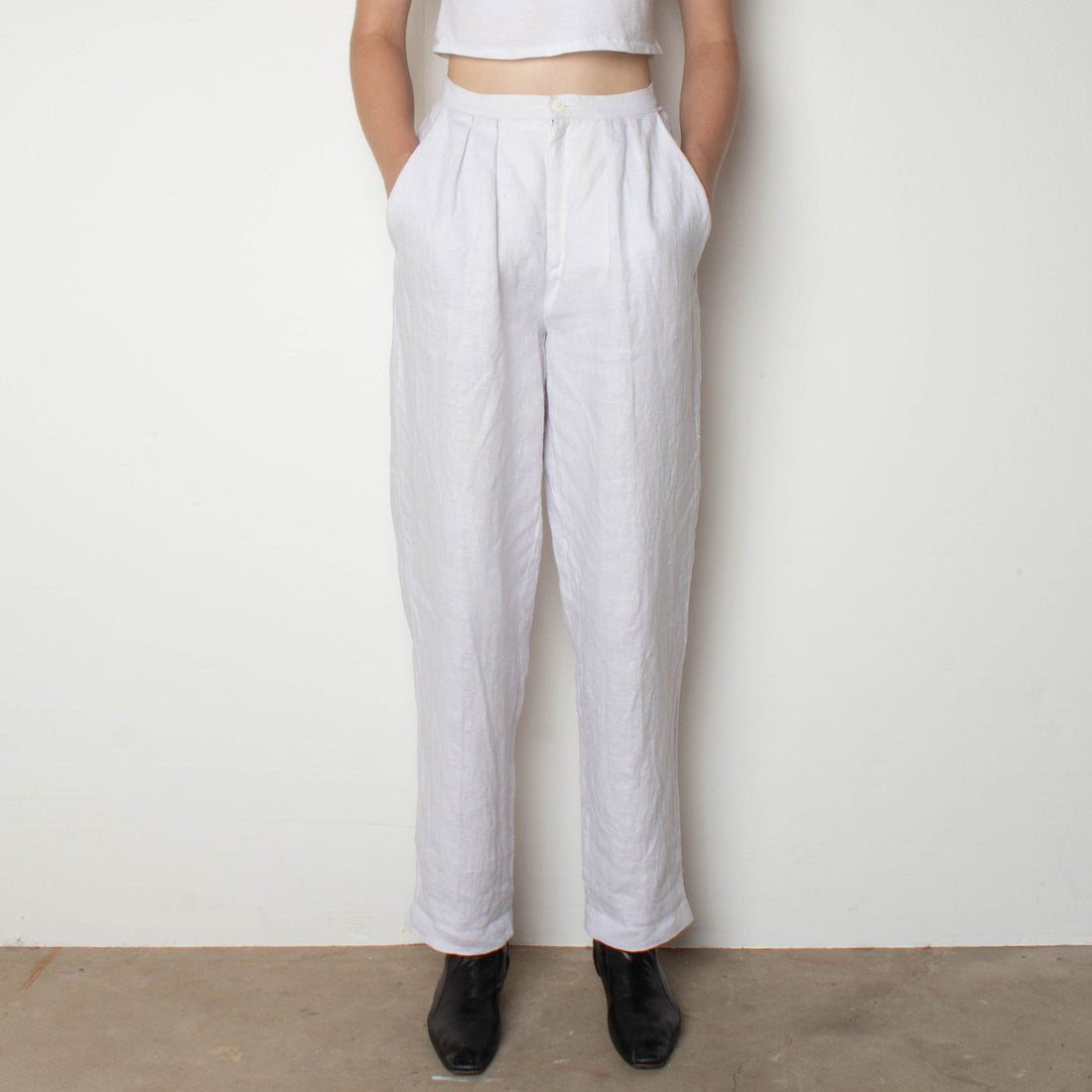 80s White Linen Trouser